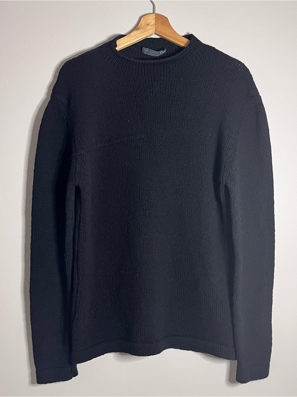 Ted Baker London Mens 100% Merino Wool Sweater Black Ribbed Knit Made in Italy